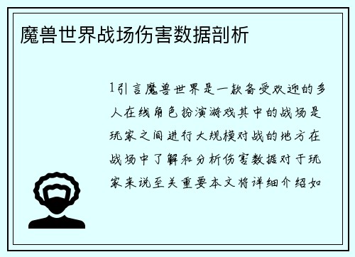 魔兽世界战场伤害数据剖析